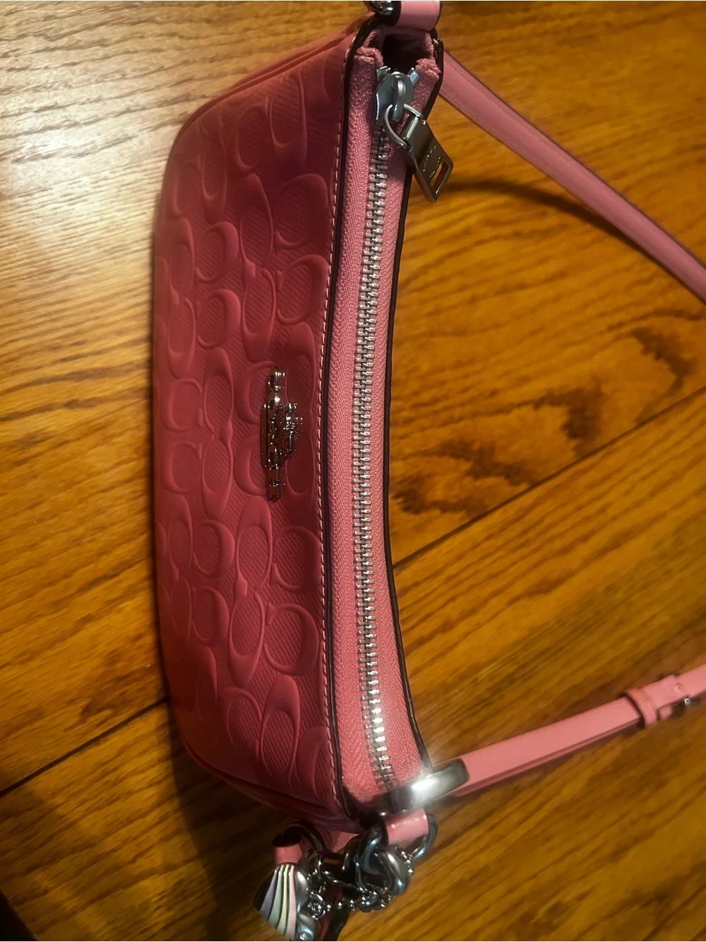 COACH Pink Patent Shoulder Bag with Embossed Logo
